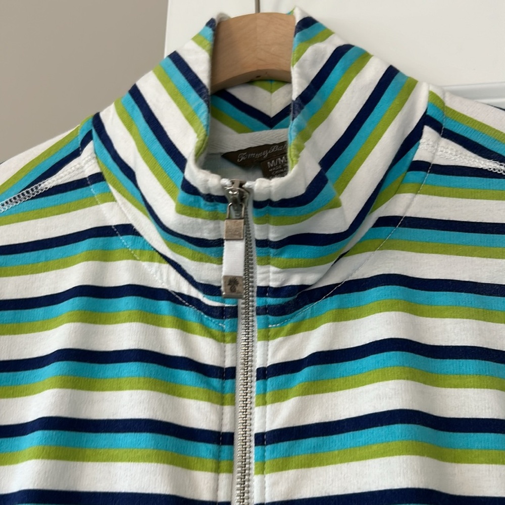 Tommy Bahama Striped Aruba Full-Zip Sweatshirt /Jacket w Pockets Green Aqua Navy
